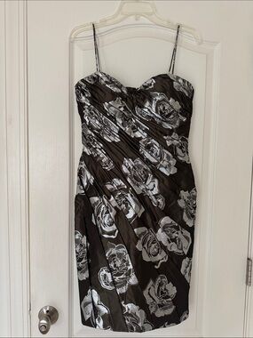 Chetta B Black Strapless Dress with Silver Rose Print